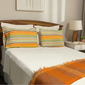 Vintage 70’s Sears Multi Striped Pillow Case Set